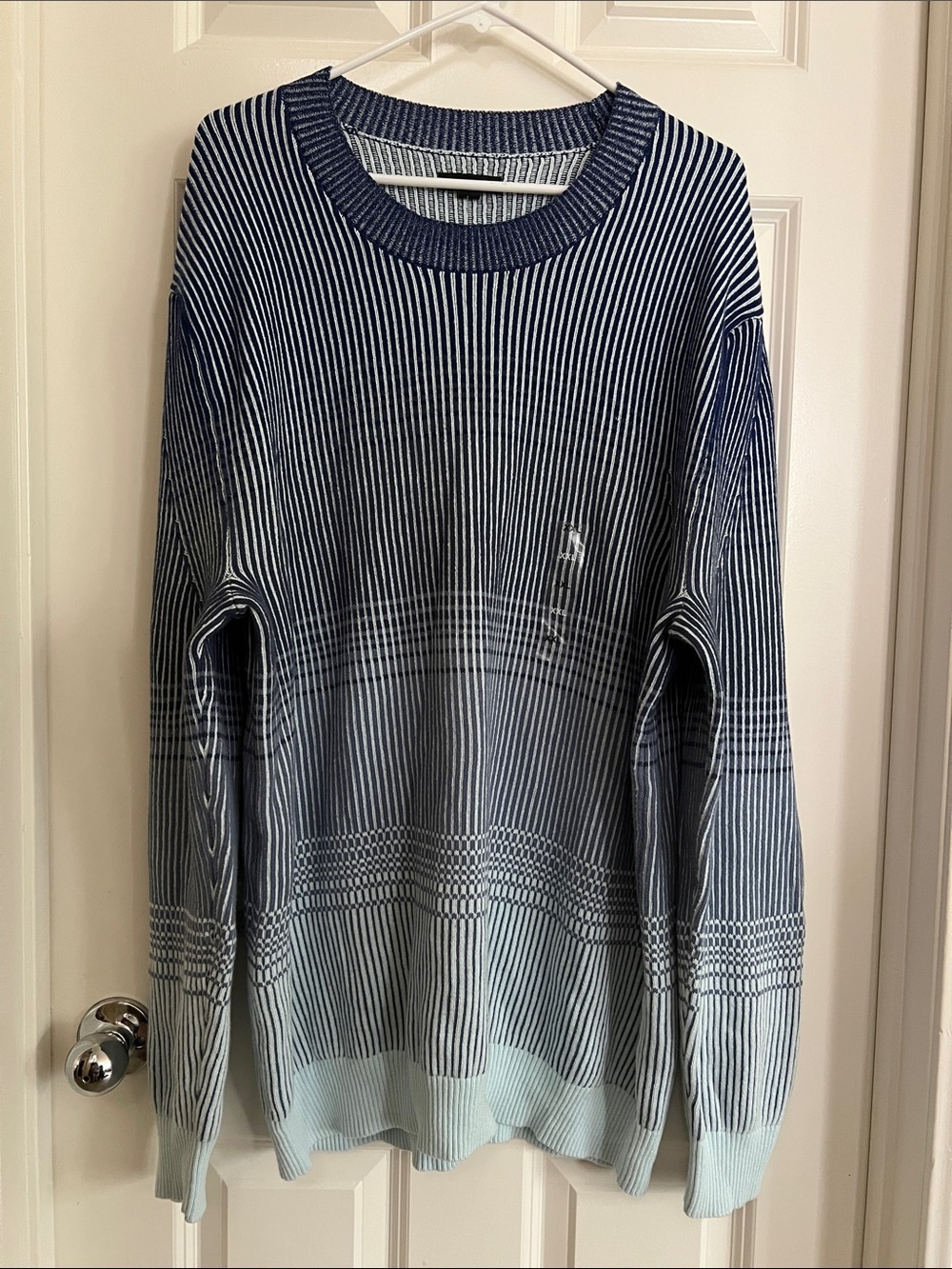 Alfani Sweater Mens Large Blue Nite Escape Striped Knit Pullover Dadcore